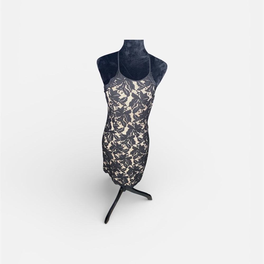 Soieblu Strapless Dress with Black Lace Overlay
